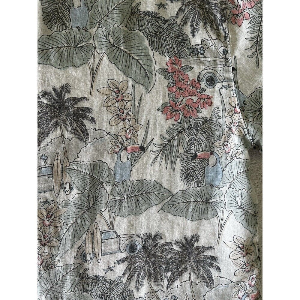 C&C California 100% Linen Top Hawaiian Tropical Cropped Boxy Beachy Size L - Picture 5 of 9